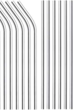 16 Pack of Reusable Stainless Steel Metal Straws, 8 Straight + 8 Bent 8.5 inch Metal Straws with 2 Cleaning Brushes, Straw Compatible with 20oz Stanley Cup