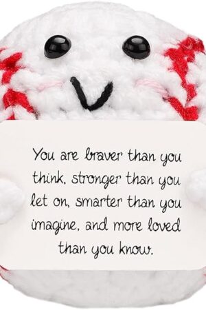 The Positive Knitted Toy, Plush Cute Baseball Stuffed Baseball Doll, Funny Emotional Crochet Gifts, Knitted Ornaments Support Animals with Card for Friends Birthday Encouragement Decor