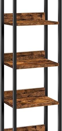 Bookshelf, 5-Tier Bookcase, Standing Book Shelf for Small Space, Storage Shelf Organizer, for Living Room, Bedroom, Study, Balcony, Rustic Brown and Black BKHR5501