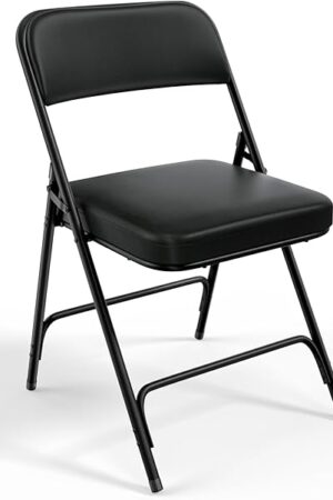 VINGLI Padded Folding Chairs with Thick Seat Cushion, Portable, Durable & Extra Comfortable Foldable Chairs for Indoor & Outdoor Events, Banquet, Party, Dinning, Work, Craft, PU, Black, 1 Pack