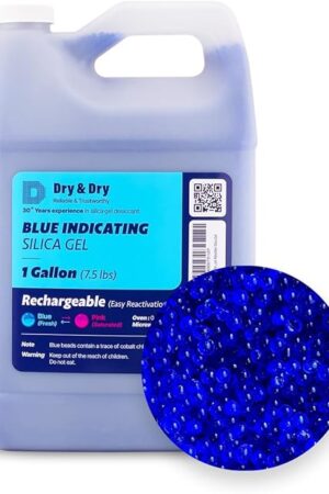Dry & Dry Blue Indicating Silica Gel Beads(Industry Standard 3-5 mm) - Reusable Desiccant Silica Beads(Blue to Pink) - 7.5 lbs(1 gallon)