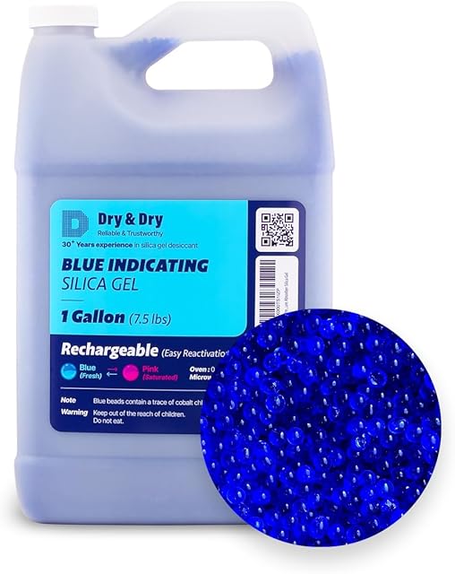 Dry & Dry Blue Indicating Silica Gel Beads(Industry Standard 3-5 mm) - Reusable Desiccant Silica Beads(Blue to Pink) - 7.5 lbs(1 gallon)