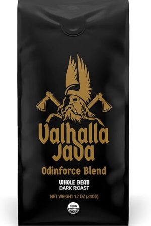Death Wish Coffee, Valhalla Java Odinforce Blend - Whole Bean Dark Roast - Extra Kick of Caffeine - Arabica & Robusta Coffee Beans - 12 Ounce (Pack of 1)