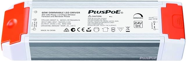 24V 60W Dimmable LED Driver, Universal Regulated 24v DC SCR dimmable Led Transformer Power Supply, 0-100% Dimming, Compatible with Lutron, Leviton Dimmers for LED Strip Lights
