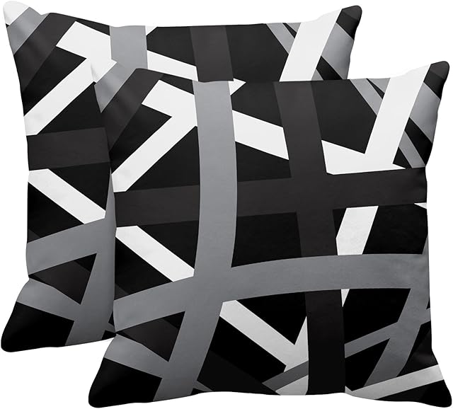 Emvency Set of 2 Throw Pillow Cover Gray Black Stripes Design Retro Decorative Pillow Case Striped Home Decor Square 18x18 Inch Cushion Pillowcase