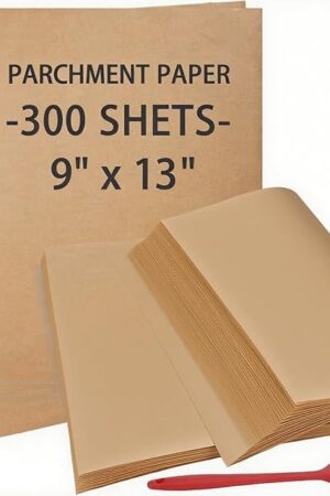 300 PCS Parchment Paper Sheets, YULEER 9x13 Inches Non-Stick Precut Baking Parchment with Silicone Brush, Unbleached Baking Sheets, Half Sheet for Baking Cooking Grilling Roasting, Bread Cookie Cake