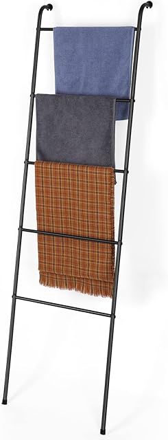Blanket Ladder Towel Ladder for Bathroom Blanket Rack for Living Room Bathroom Laundry Room Black