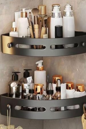 Corner Shower Caddy, Black Wall Mounted Bathroom Storage Rack, Plastic Organizer Shelf with Drainage Holes, 2 Pack, for Kitchen, Bathroom, no Cracking