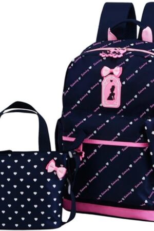 VIDOSCLA 3Pcs Heart Printing Backpack Sets Bowknot Primary Schoolbag Travel Daypack Shoulder Bag Girls Rucksack knapsack
