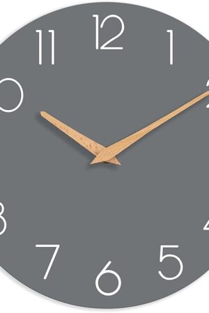 Wall Clock, Gray Silent Non-Ticking, Decorative Battery Operated Wall Clocks for Bedroom, Kitchen, Home, Office, School, Hotel (8 Inch)