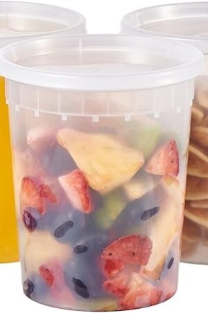 32 oz. Plastic Deli Containers With Lids, 24 Sets - Leakproof, Stackable, BPA Free, Microwavable, Freezer Safe (Formerly FULING)