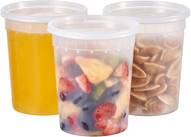 32 oz. Plastic Deli Containers With Lids, 24 Sets - Leakproof, Stackable, BPA Free, Microwavable, Freezer Safe (Formerly FULING)