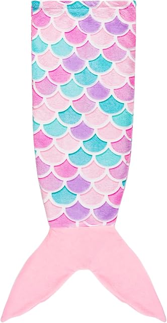 WERNNSAI Mermaid Tail Blanket - Wearable Mermaid Glow in the Dark Blanket for Girls Toddler Soft Flannel Snuggle Throw Sleeping Bag for Kids Birthday Christmas Gift (43.3? x 15.7?)
