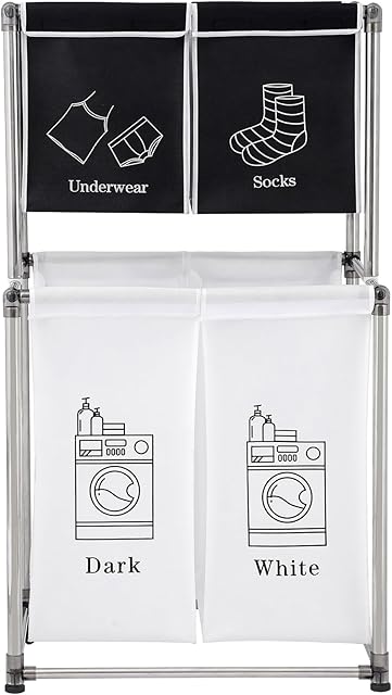 Laundry Hamper 2 Tier Laundry Sorter with 4 Removable Bags for Organizing Clothes, Laundry, Lights, Darks