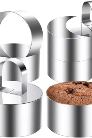 DATANYA Cake Rings Mold Stainless Steel Round Ring Molds, 4 Inch Food Rings Dessert Mousse Molds Cooking Rings with Pushers for Pastry Baking (6 Rings and 2 Pushers)