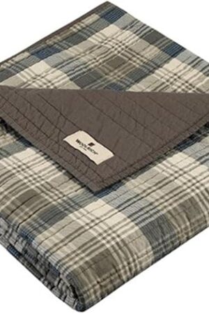 Woolrich Luxury Quilted Throw - Cabin Lifestyle, Patchwork with Moose Design All Season, Lightweight and Breathable Cozy Bedding Layer Throws for Couch Sofa, 50" W x 70" L, Tasha Taupe