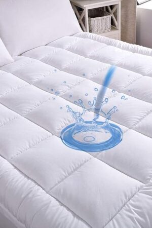 WhatsBedding Cotton Waterproof Mattress Pad Queen Size Top Down Alternative Filling Pillowtop Mattress Topper Cover-Fitted Quilted (Mattress Pad Queen)
