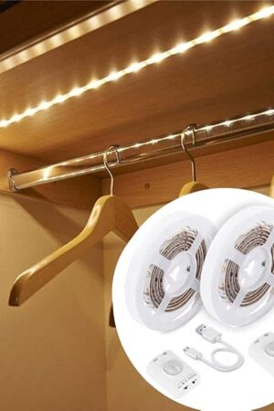 2 Pack Warm White Motion Sensor LED Strip Lights with Rechargeable 3.28ft, LED Closet Light Gun Safe Lights Motion Activated, Stair Lights Indoor