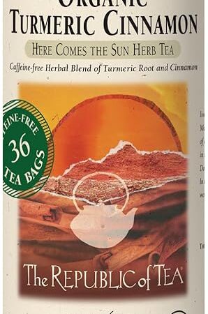 The Republic of Tea Organic Turmeric Cinnamon Herbal Tea, 36 Tea Bags, Naturally Caffeine-Free