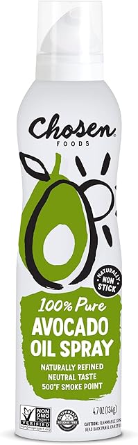 Chosen Foods 100% Pure Avocado Oil Spray 4.7 oz (1 Pack), Non-GMO, 500°F Smoke Point, Propellant-Free, Air Pressure Only for High-Heat Cooking, Baking and Frying