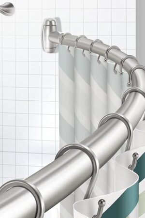 Curved Shower Curtain Rod, Round 42-73 Inches Shower Rods for Bathroom Adjustable, Rounded Bowed Stainless Steel Shower Rods Customized for Bathtub, Stall, Brushed Nickel, Need to Drill