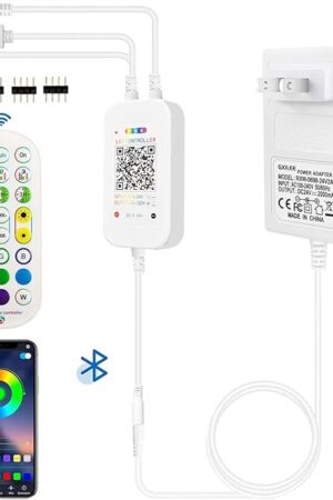 Bluetooth RGB LED Controller with APP Control, Music Sync, IR Remote, and 24v Power Supply for 24v 4 pin 2835 5050 RGB LED Strip Lights(Not for 5v or 12v Light)