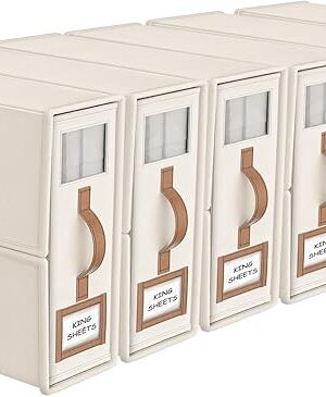 6 Pack Bed Sheets Organizers And Storage (King Size),Foldable Sheet Organizer With Handle For Linen Closet,Bedding Organizer Storage For Sheets, Duvet Cover (Beige, XCDSN-002
