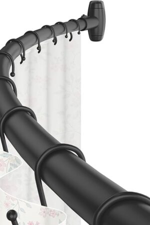 Curved Shower Curtain Rod,Matte Black Round Shower Curtain Rod 48 to 64 Inches Adjustable Rounded Bowed Shower Rods for Bathroom,Bathtub, More Shower Space,Need to Drill