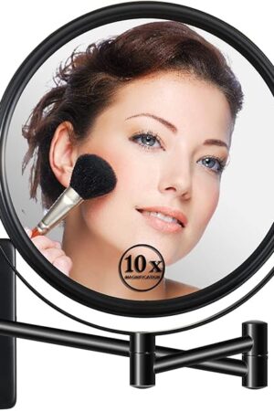Wall Mounted Magnifying Makeup Mirror with 1X 10X Magnification and Extendable Arm, 8 Inch Double Sided Vanity Mirror for Bathroom, Wall Mirror for Teen Girls, Women, Matte Black