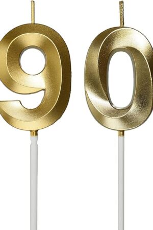 90th Birthday Candles,Gold Number 90 Cake Topper for Birthday Decorations Party Decoration