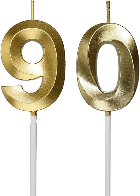 90th Birthday Candles,Gold Number 90 Cake Topper for Birthday Decorations Party Decoration