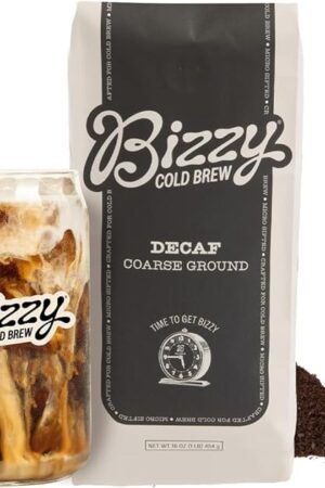 Bizzy Cold Brew Coffee | Decaf Blend | Water Process | Coarse Ground Coffee | Micro Sifted | Specialty Grade | 100% Arabica | 1 LB