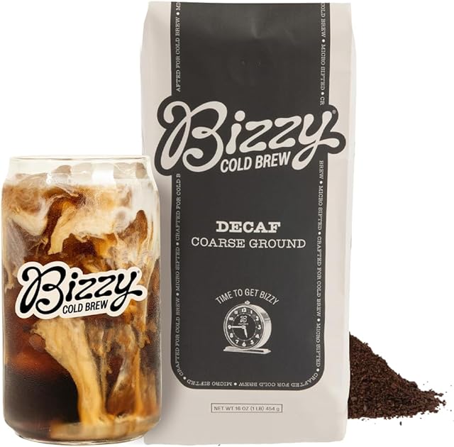 Bizzy Cold Brew Coffee | Decaf Blend | Water Process | Coarse Ground Coffee | Micro Sifted | Specialty Grade | 100% Arabica | 1 LB