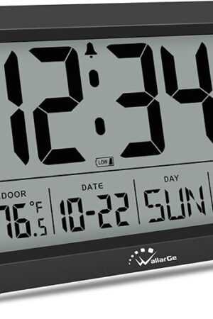 WallarGe Atomic Clock with Indoor Outdoor Temperature - 8.5'' Digital Clock Battery Operated, Self-Setting, 4 Time Zones, DST