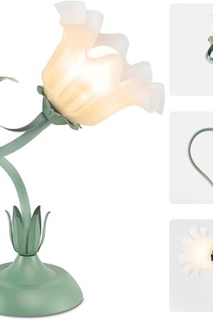 Cute Flower Desk Lamp, 3 Color Temperature Table Lamp with LED Bulb, Vintage Bedside Lamps, Reading Lamps with Soft Light for Bedroom, Living Room