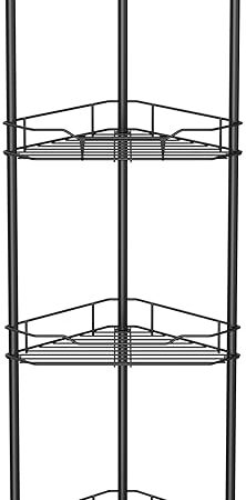 4 Tier Floor Standing Corner Shower Caddy Organizer Shelf with Hooks, Bathroom Shelves Stand Rack, Black