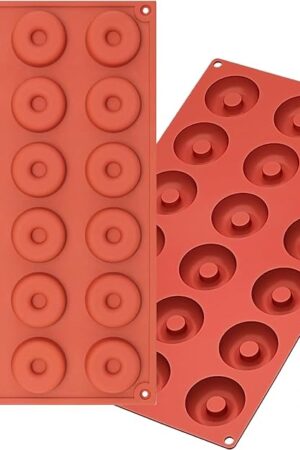 2pcs Silicone Mold for Mini Donut, 18 Cavities Donut Molds Home Reusable Donut Baking Pan Tray, Red, LK-18CA-DONUT