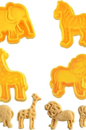 4 Pcs Set Yellow Animal Cookie Cutters | Zoo Animals Cookie Cutters | Fondant Cutters Shapes | Perfect for Baking | Elephant, Giraffe, Lion, Zebra Shapes Cookie Cutter | DIY Baking Mold for Kids