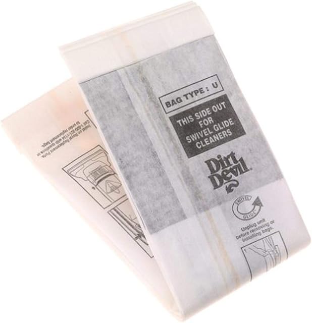 Dirt Devil Vacuum Cleaner Bags for Ultra MVP, Magnum MVP and Swivel Glide Vacs, Pack of 3, White, Type U, Part # 3920047001, Dirt Devil Vacuum Bags Refill