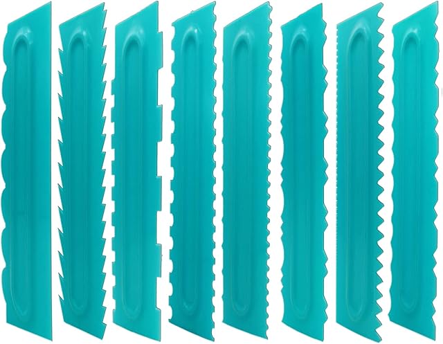 Cake Scraper set of 8 Pack Cake Edge Tools Decorating Icing Smoother Comb,Plastic Sawtooth Decorating Mousse Butter Cream Polisher-16 Design Textures-Blue