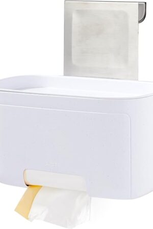 YouCopia DoorStash Garbage Bag Dispenser, Hanging Kitchen Cabinet Door Trash Bag Organizer with Removable Lid for Storage, Speckled White