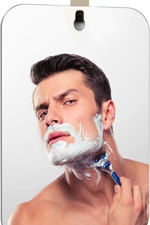 XoYo-Large Fogless Shower Mirror （11inX7.48in）, Includes 1 Adhesive Hooks, Anit-Fog Shower Mirror, Shower Makeup Shave Mirror, Frameless Shower Mirror, Wall Hanging Mirror (Large, 1 Pack)