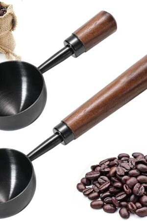 2 PCS Coffee Scoop Vintage Coffee Measuring Spoon Retro Stainless Steel Coffee Spoon Long Wooden Handle Coffee Scoop Kitchen Utensil for Scooping, Measuring & Serving Perfect for Coffee Tea, and More