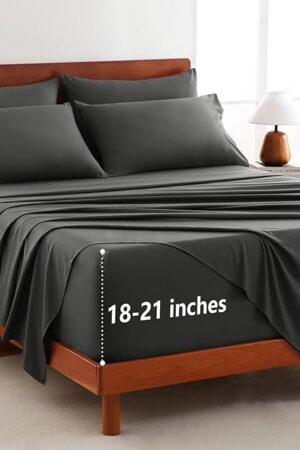 CozyLux Extra Deep Pocket King Sheets - 6 Piece Sheet Set - Fits Up to 21 inches Thick Mattresses - Luxury Bedding Set - Breathable Bed Sheets & Pillowcases - Easy & Secure Fit - Dark Grey, King Size