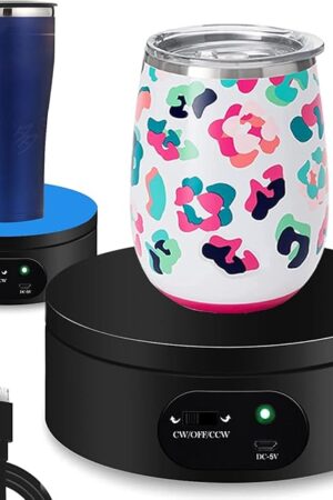 YVV Motorized Rotating Display Stand,Turner Cup Platform for Epoxy Glitter Tumbler, 360 Automatic Mute Rotating Turntable, Tumbler Making Supplies Spinner, Base for Product Video Show ,Balck 4.72in