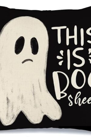 AACORS Halloween Pillow Cover 18X18 Inch Ghost Funny Halloween Saying Decoration Holiday Farmhouse Pillow Case Decor for Home Sofa Couch Indoor Outdoor AA188-18