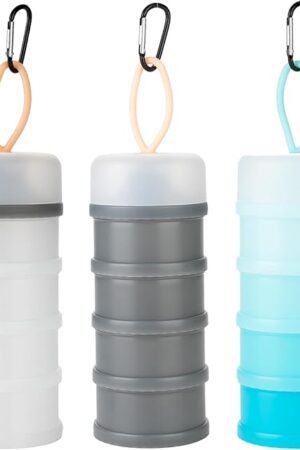 Ysglory 3 Packs Protein Powder Storage Container 4 Stackable Formula Dispenser Portable Protein Powder Travel Container Milk Powder Container to Go for Workout, Fitness, Travel (Gray,White,Blue)