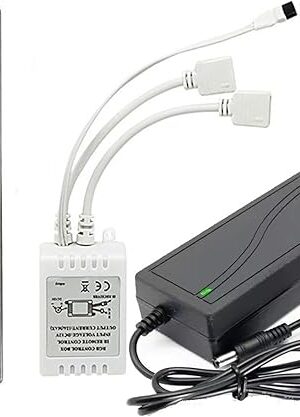 44 Key LED Strip Controller, Wireless Rectifier Control Box, IR Remote Controller, DC 12V 5A Power Supply Plug Adapter for 2835 3528 5050 RGB LED Strip Lights(2 Ports)