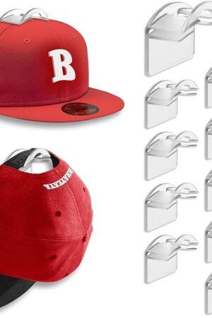 Baseball Hat Holder for Wall, Adhesive Hat Racks for Baseball Caps, Super Strong Hat Display Hooks, No Drilling Hat Organizer Men Boys Bedroom Accessories, Clear, Pack of 10