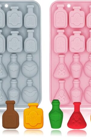 2 Pack 3D Apothecary Potion Bottle Silicone Molds 12 Cavity Halloween Themed Baking Mould Tray DIY Baking Tool for Chocolate Cake Dessert Candy Mousse Pastry Handmade Soap Crayons Cupcake Topper